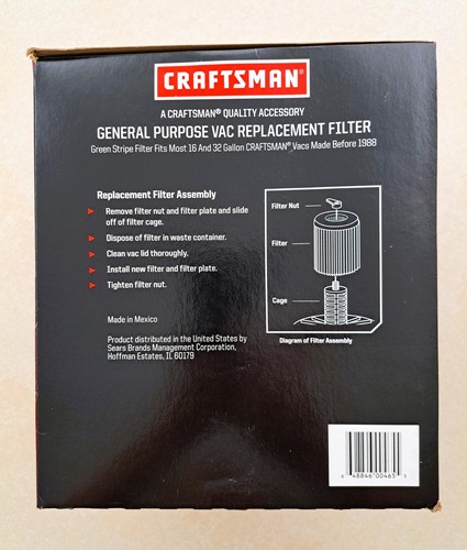 Craftsman Shop Vac Filter 917804 Fits 16 and 32 Gallon Vacuums OEM - Picture 4 of 8