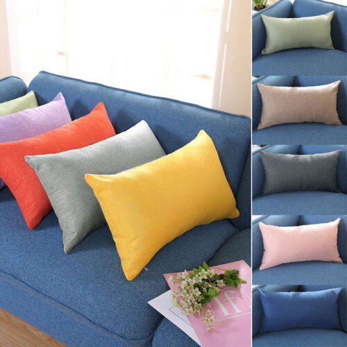 Funda de almohada rectangular de algodón lino funda de cojín sala de estar sofá decoración - Imagen 1 de 24