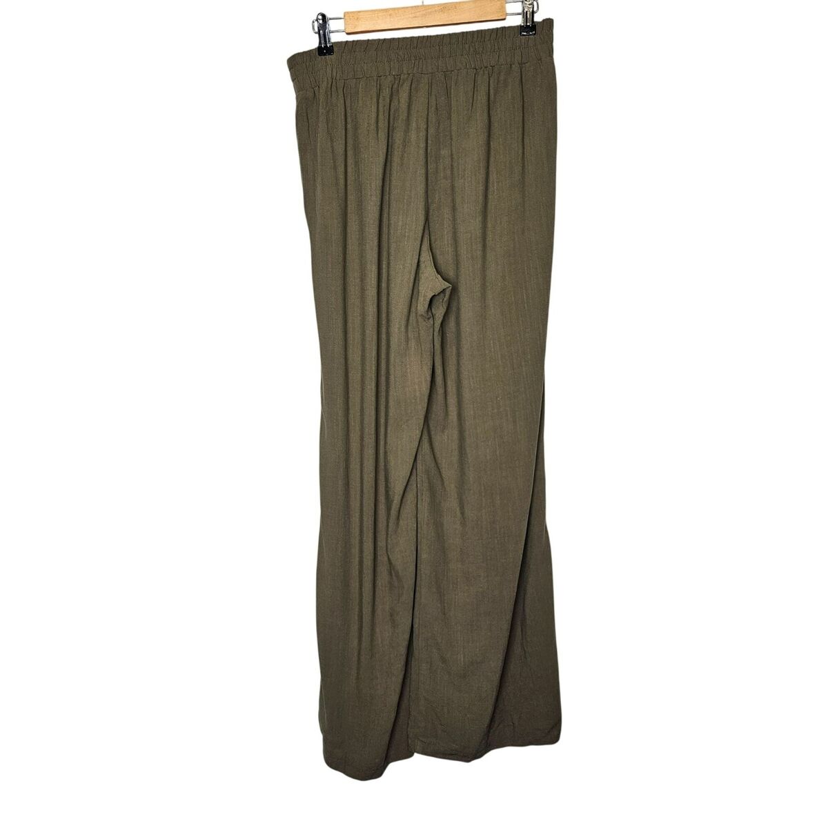 Olive Green Sienna Sky Womens Wide Leg Pants L Linen Blend Olive Green Sienna Sky Womens Wide Leg Pants L Linen Blend