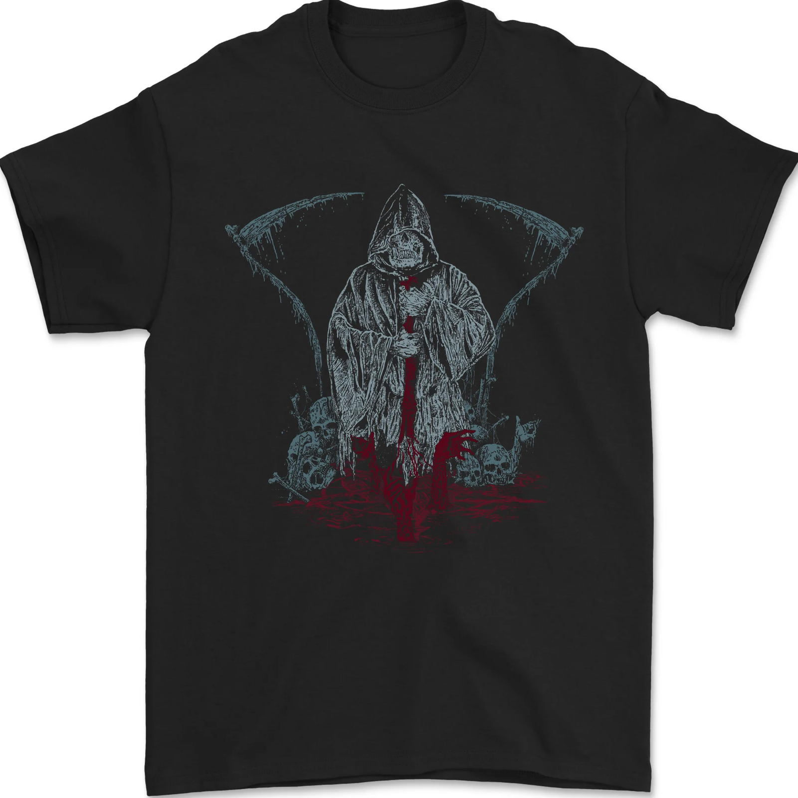 Grungy Grim Reaper Satanic Skulls Heavy Metal Cotton T-Shirt for Men  