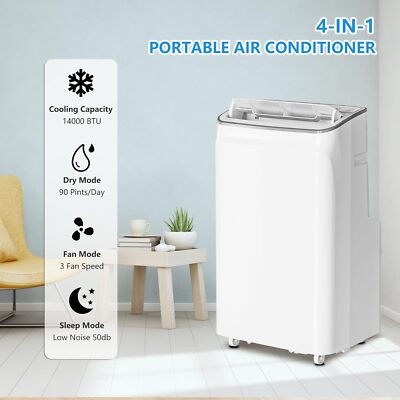 14000 BTU Portable Air Conditioner 3-in-1 Quiet AC Unit with Fan & Dehumidifier