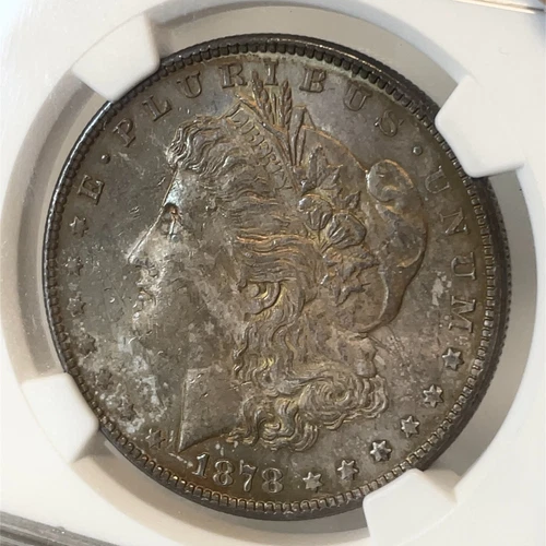 1878 7TF Rev of 78 NGC MS 62 Morgan Silver Dollar Rainbow Toned Both Side