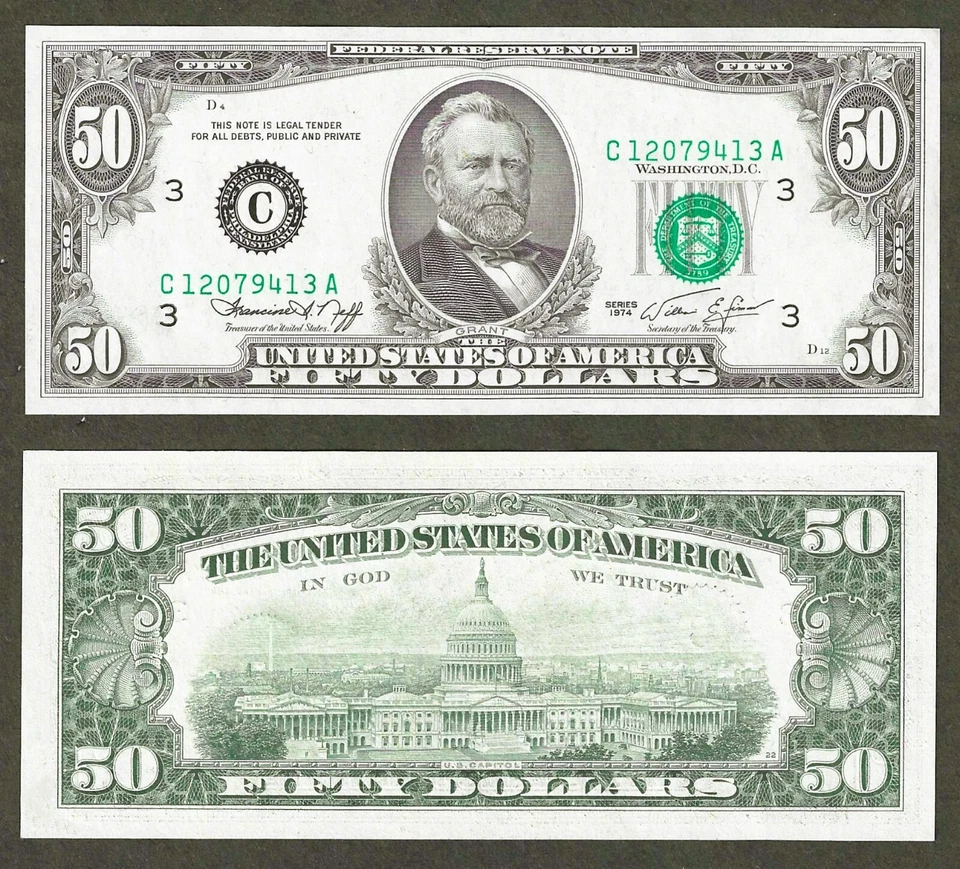 1974 $50 FEDERAL RESERVE NOTE PHILADELPHIA ~ FR 2118-C ~ GEM CRISP UNCIRCULATED - Image 2 of 2