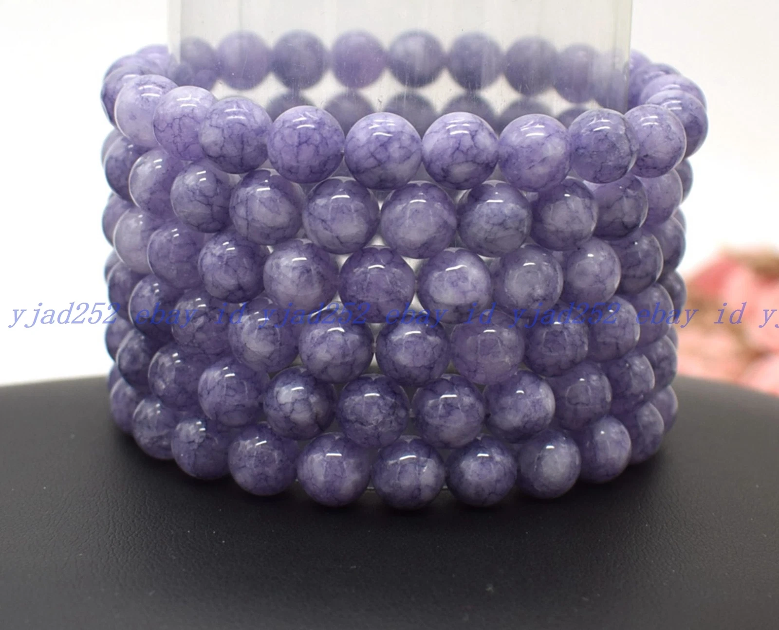 VALENTINO Bracciale elastico all'ingrosso 6 pezzi calcedonio viola 8 mm 7 5" cristallo guarigione