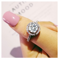 Sterling Silver AAAA Cubic Zirconia Round Shape Halo Ring