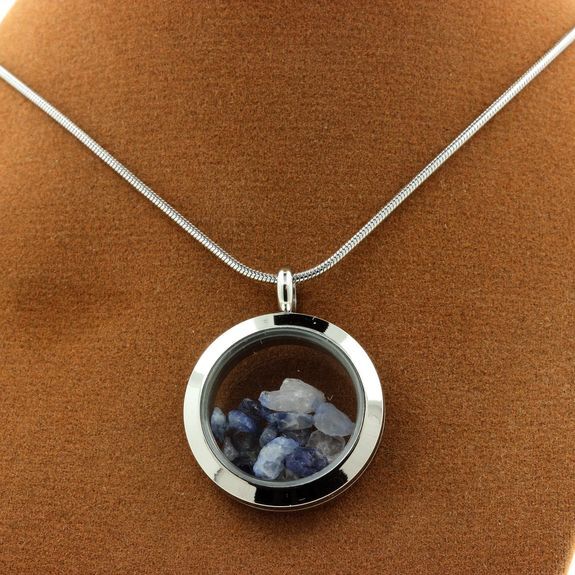 Collier Benitoite Véritable, Médaillon 20 mm Pendentif Argent Brut - 3