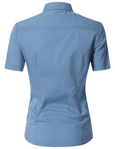 Womens Button Down Shirt Basic SLIM FIT Simple Short Sleeve Collared S010 - Picture 34 of 95