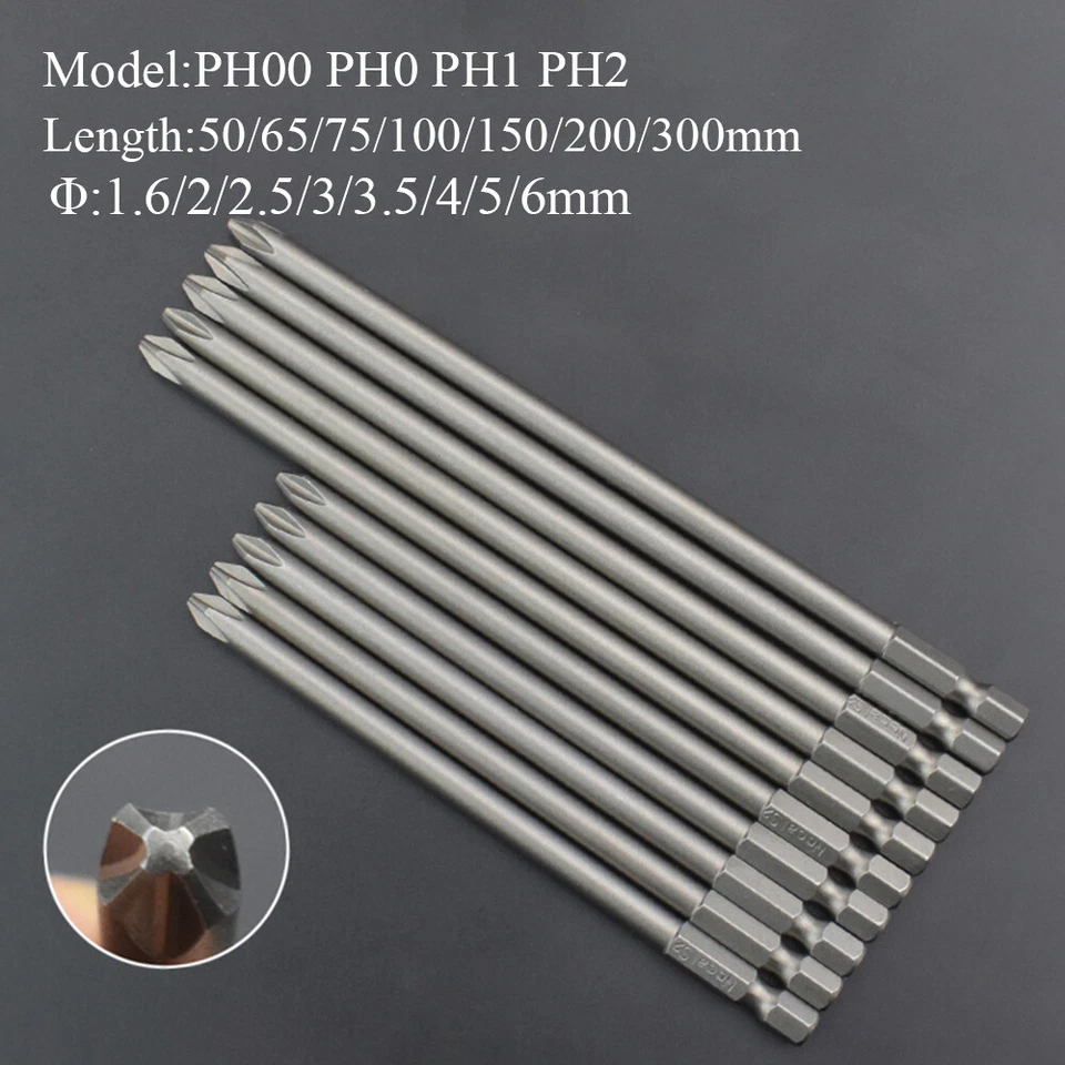 50/65/75/100/150-300mm Magnetic Phillips Screwdriver Drill Bits S2 Steel 1.6-6mm - Image 2 of 4