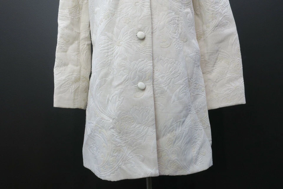 Abrigo Enzo Angiolini Mujer Blanco Floral Manga Larga Botón Frontal Cortar Bolsillo XS Foto 4 de 4