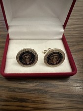 Men s Cufflinks w/ Presidential Seal/Navy Blue Enamel, Matte Gold Plated, Pair