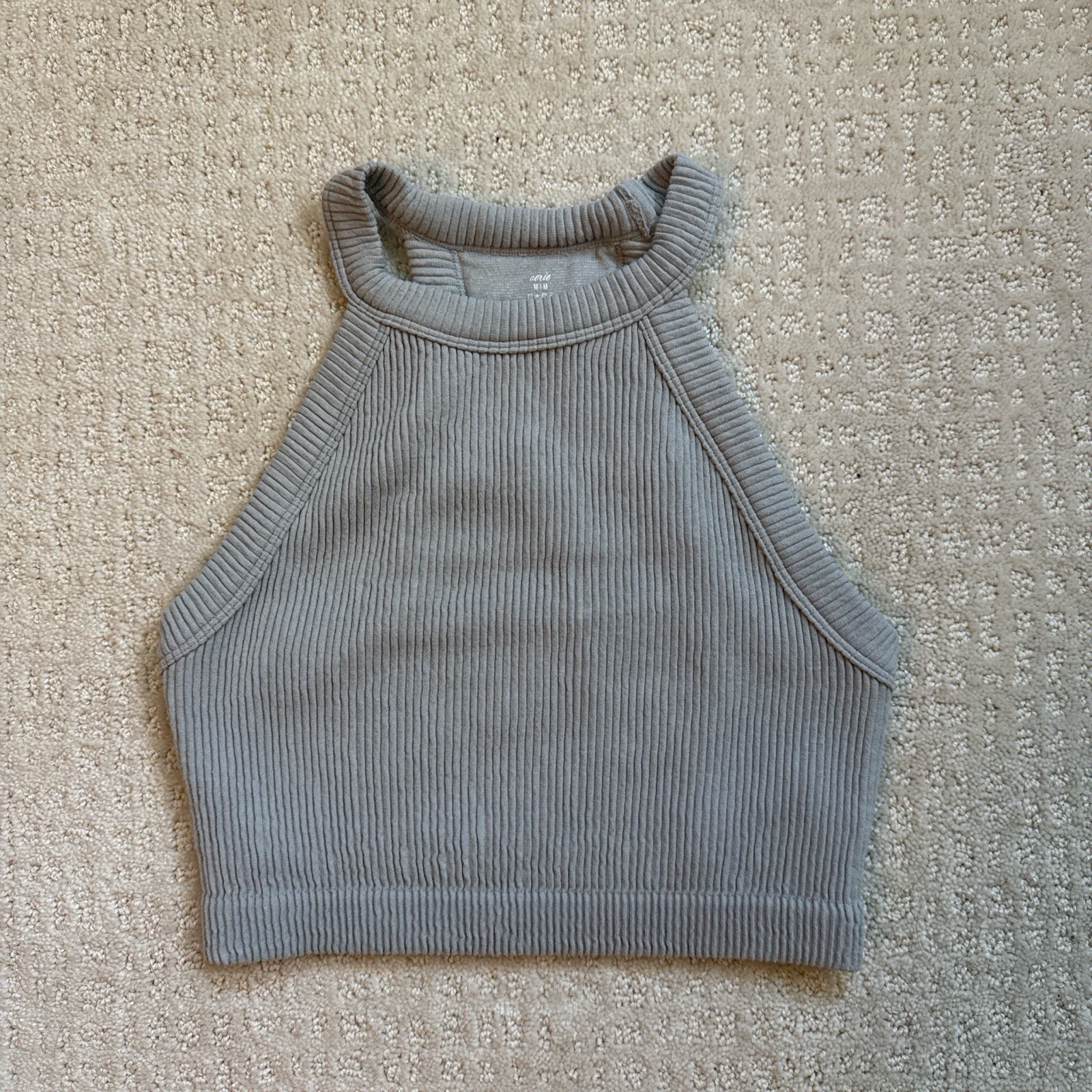 Aerie Ribbed High Neck Crop Tank Top Gray Women’s Size M
