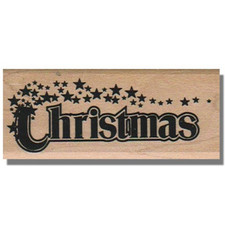 Wood Rubber Stamp, Christmas Greeting Word With Stars Phrase Saying Holiday Xmas