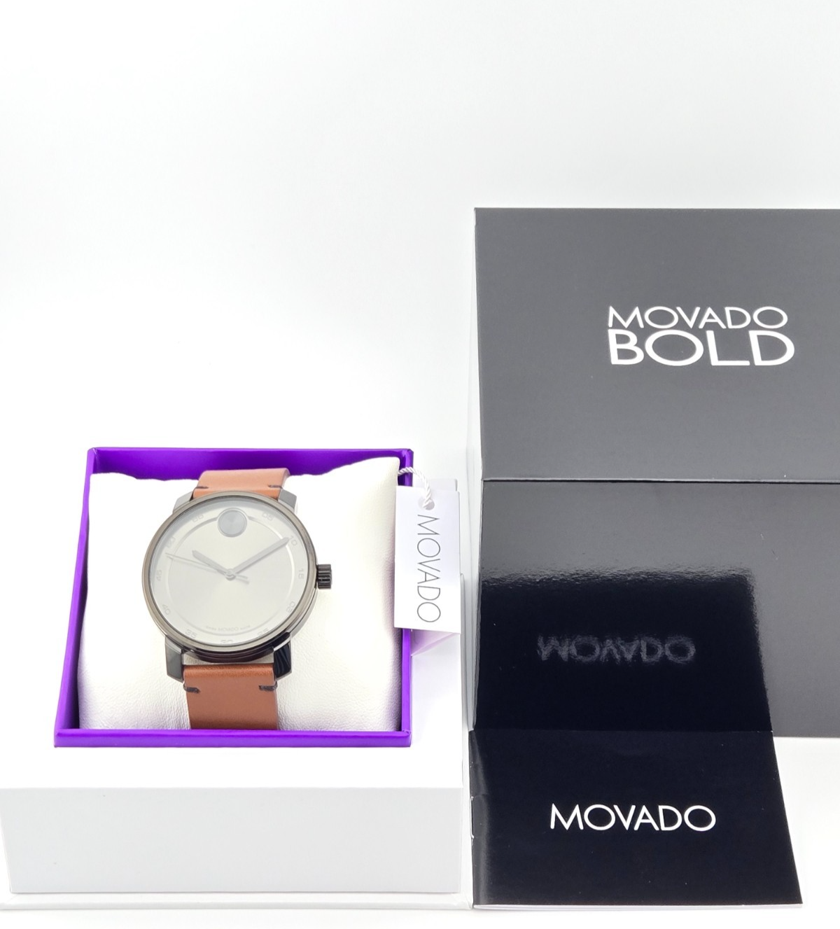 Movado Men's Bold Access Grey Dial Leather Watch - 3600917 $595 MSRP