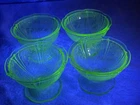 VTG Jeannette Glass Co 4 Uranium Green Cherry Blossom Sherbet Ruffled Foot FLAW