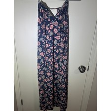 Gap Women’s Navy Floral Maxi Dress Size L Sleeveless Boho Tie Strap