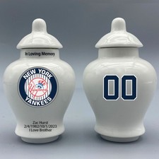 Ceramic Baseball Urn New York Yankees Theme, Custom Text Number