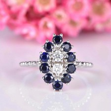 Women's Engagement Ring Simulated Sapphire Round Cut 2Ct 14K White Gold Plated