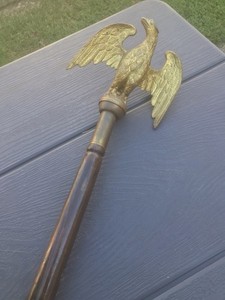 Vintage WW2 Era Dettra Flag Wood & Brass Eagle Finial Parade Flag Pole 74”