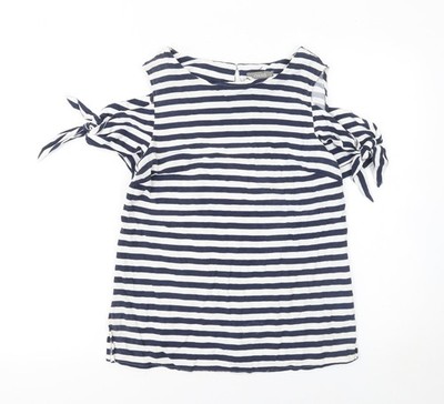 Oasis Damen blau weiß gestreift Cold Shoulder Tunika Bluse Gr. 12