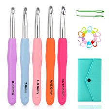 Ergonomic Large Crochet Hooks Set 6.5mm-10mm Aluminum Soft Grip 5 Pack