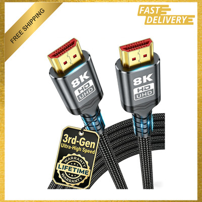 HDMI Cable 8K 2.1 Gold-Plated Nylon Braided 1.5FT 3.3FT 5FT 6.6FT 10FT 13FT 16FT