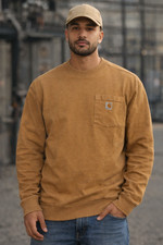 Men  s Relaxed Fit Carhartt Pocket Crewneck Sweatshirt New Free Shipping 