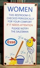 VINTAGE 1957 DATED ESSO WOMENS 12” RESTROOM PORCELAIN SIGN GAS OIL DROP