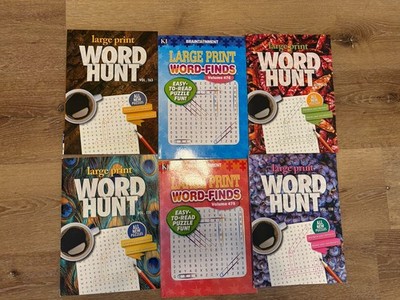 Lot 6 Large Print Word Hunt Puzzle Book Circle Word Search Issues Magazine Books