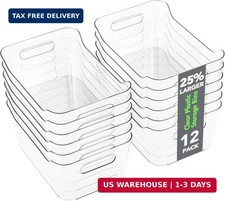 12 Pack Plastic Storage Bins, Multi-Use Organizer Bins, Pantry Organizer, Clear