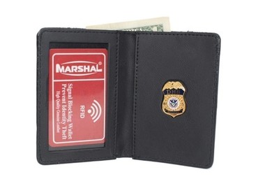Marshal Family Member Badge Leather ID Wallet Case Shield Shape Black