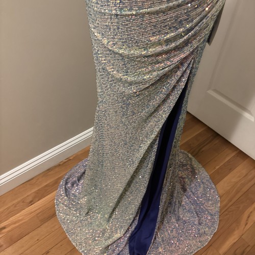 Alyce Paris Silver Purple Sequin Mermaid Gown Side Slit Sz 4 Party Prom NWT $599 - Picture 4 of 8