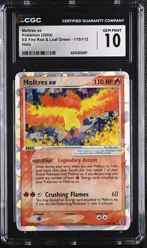 CGC 10 GEM MINT Moltres EX 115/112 EX Fire Red & Leaf Green Holo Pokemon Card