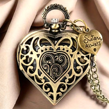 Heart Shape Necklace Pocket Watch Retro Hollow Necklace Quartz Watch Gift New