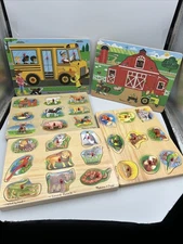 (5) Melissa & Doug Wooden Sound Puzzle Lot: Works Great! - READ DESCRIPTION