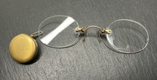 ANTIQUE PINCE NEZ RIMLESS GLASSES  RETRACTABLE CHAIN BROOCH M301