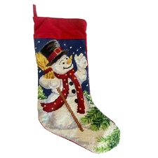 Lillian Vernon Christmas Stocking Frosty the Snowman w/Velvet FINISHED