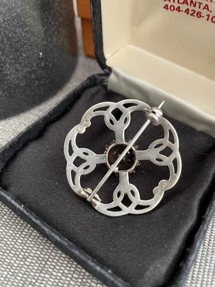 Broche nudo abierto de cuarzo ahumado escocés plateado vintage Foto 3 de 4