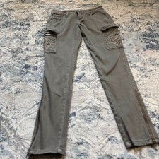 Y2K Miss Me Jeans Khaki/Olive Straight 25 Cargo Streetwear Babydoll Embellished