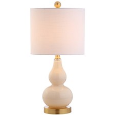 20.5" Ivory Glass Table Lamp, Modern Gourd Bedside Nightstand Lamp for Bedroo...