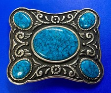 Southwestern Native American Faux Turquoise Stone Floral Accents Belt Buckle