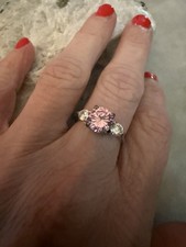 925 Sterling Silver Oval Pink Stone Prong Rin...