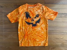 Boys Orange Tie Dye Halloween Jack O Lantern Pumpkin Shirt Size Large 10-12 