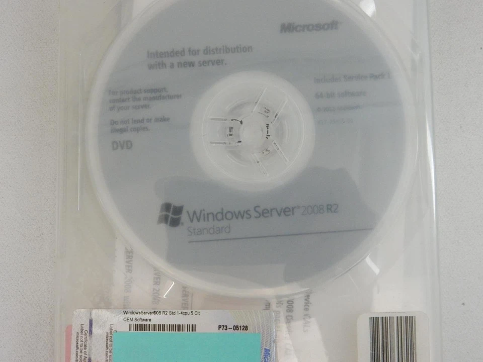 Windows Server 2008 Std 1-4 CPU 5 Client 64-bit w/ SP1 Installation DVD & Key - Image 2 of 3