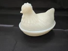 Vintage Indiana Glass Mini Hen on Nest White Opalescent Milk Glass Covered Dish