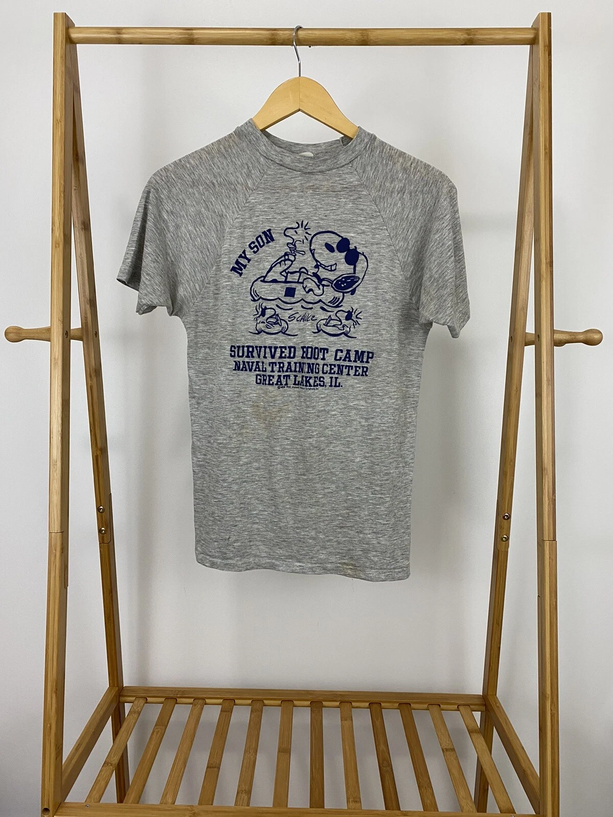 VTG Peanuts Snoopy My Son Survived Boot Camp Naval Training Thin T-Shirt S