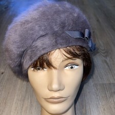 Kangol Vintage England Purple cloche Bow hat Beret Bucket Furgora Fur Size Small