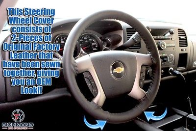 2007-2014 Chevy Silverado -Black Leather Steering Wheel Cover w/Needle & Thread