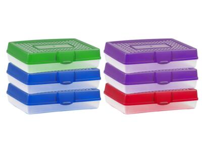 Storex Large Pencil Case, 2 Blue, 2 Purple, 1 Green, 1 Red (case of 6)