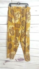 Women's Elastic Tie Waist Flora Printed Pants Brown Size: Free-Size
