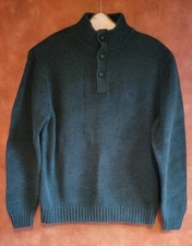 Chaps Dark Green Cotton Pullover Henley Sweater Men's M suede elbow patches